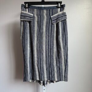 Eva Franco Striped Pencil Skirt‎ Women's Size 4 Blue Beige Career